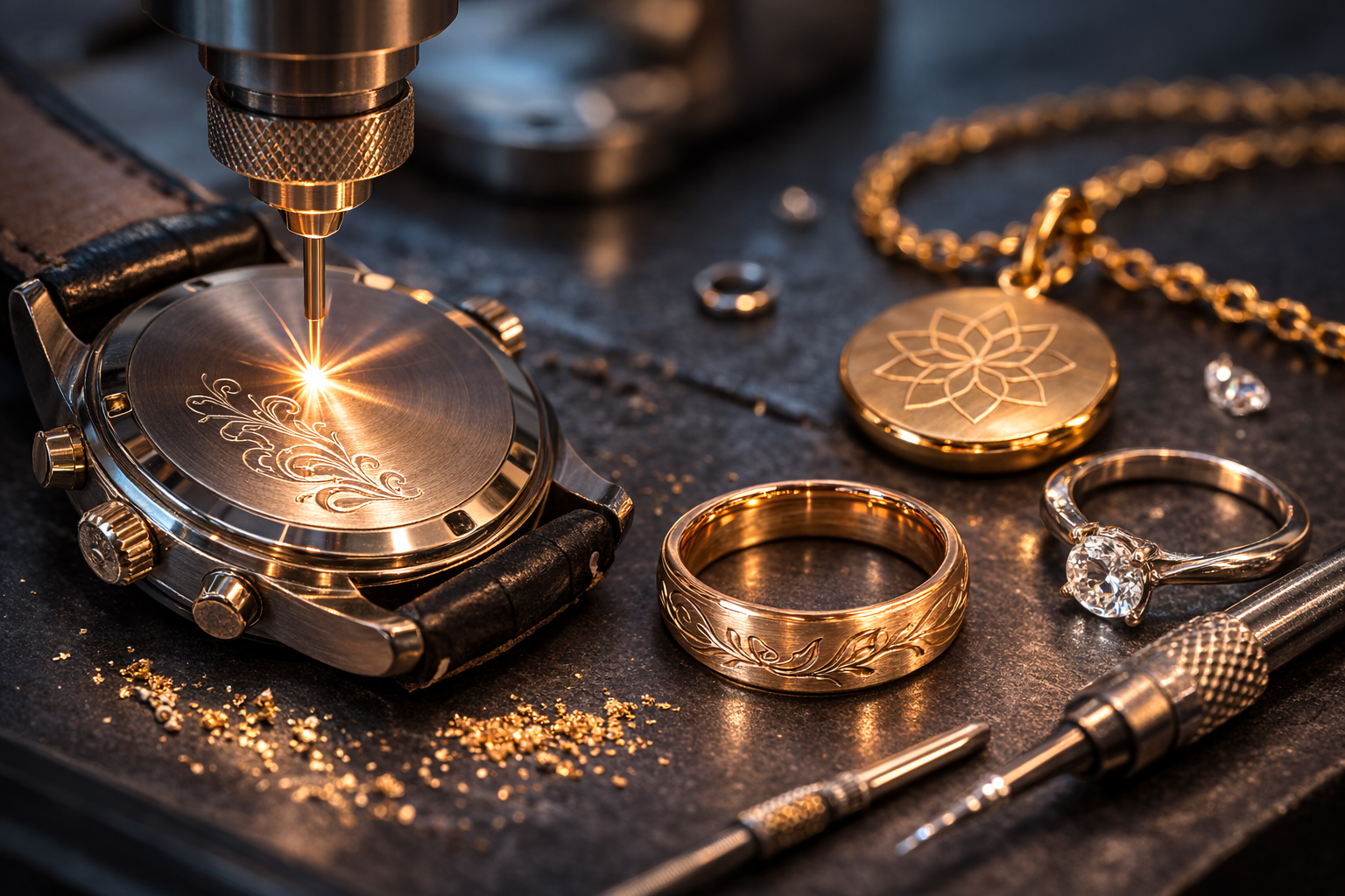 Incisione su metalli preziosi: personalizzazione di orologi e gioielli